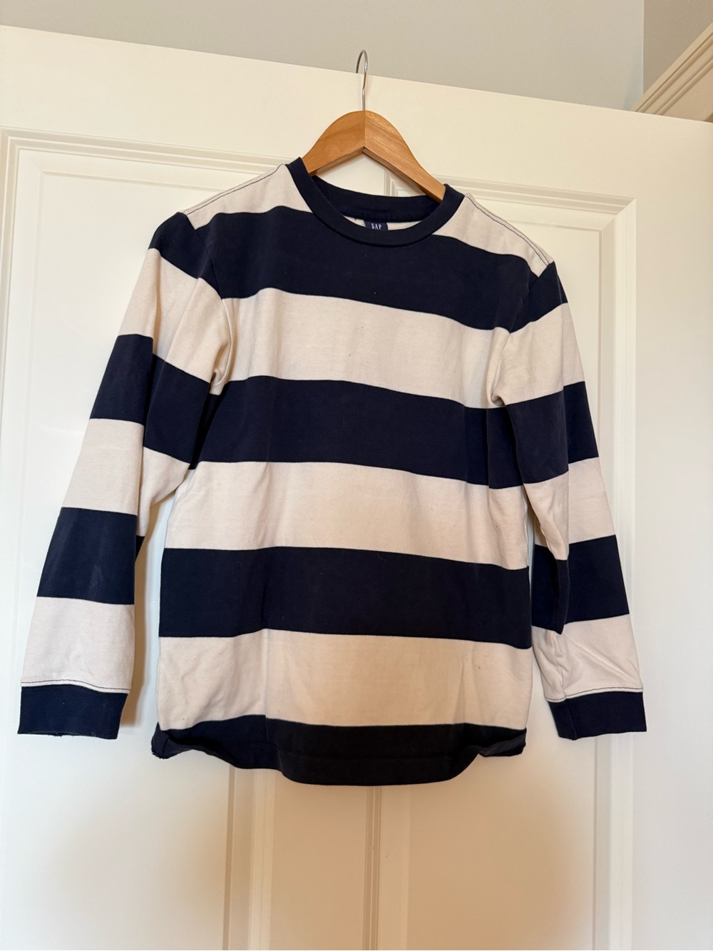 GAP Wide Striped Long Sleeve Tee - Navy & Cream